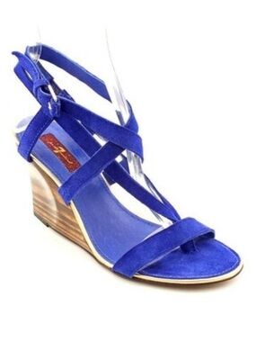 7 For All Mankind Women’s Blue Suede Strappy Wedge Sandals | Size 8